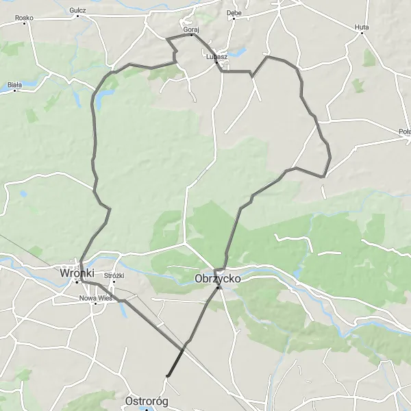 Map miniature of "Ostroróg - Samołęż - Tarnówko - Zielonagóra" cycling inspiration in Wielkopolskie, Poland. Generated by Tarmacs.app cycling route planner