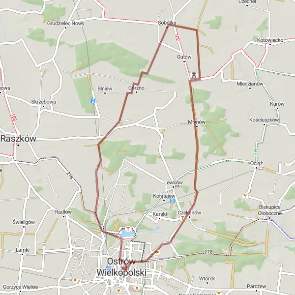 Map miniature of "Off-the-Beaten-Path" cycling inspiration in Wielkopolskie, Poland. Generated by Tarmacs.app cycling route planner