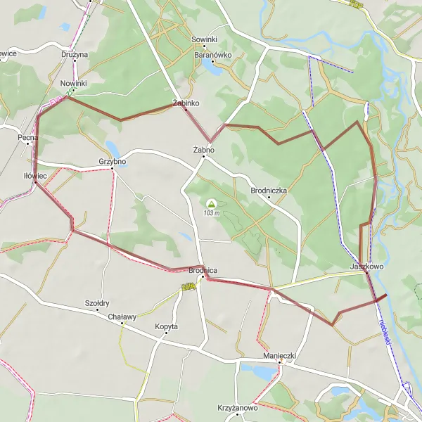 Miniatura mapy "Rajd przez Jaszkowo" - trasy rowerowej w Wielkopolskie, Poland. Wygenerowane przez planer tras rowerowych Tarmacs.app