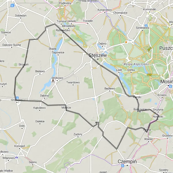 Map miniature of "Tomice Loop" cycling inspiration in Wielkopolskie, Poland. Generated by Tarmacs.app cycling route planner