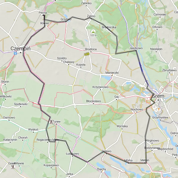 Miniatura mapy "Przejażdżka przez Czempiń" - trasy rowerowej w Wielkopolskie, Poland. Wygenerowane przez planer tras rowerowych Tarmacs.app