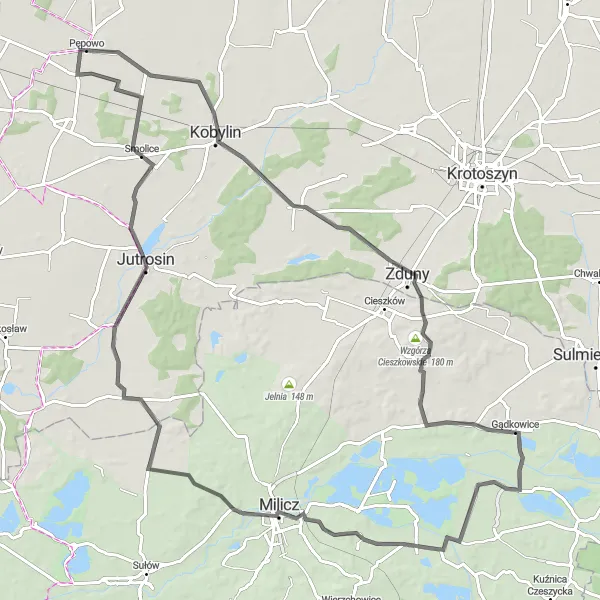 Miniatura mapy "Trasa szosowa do Dubina przez Grodziszcze i Lubinek" - trasy rowerowej w Wielkopolskie, Poland. Wygenerowane przez planer tras rowerowych Tarmacs.app