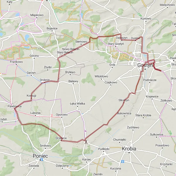 Miniatura mapy "Trasa gravelowa przez Rokosowo i Dusinę" - trasy rowerowej w Wielkopolskie, Poland. Wygenerowane przez planer tras rowerowych Tarmacs.app