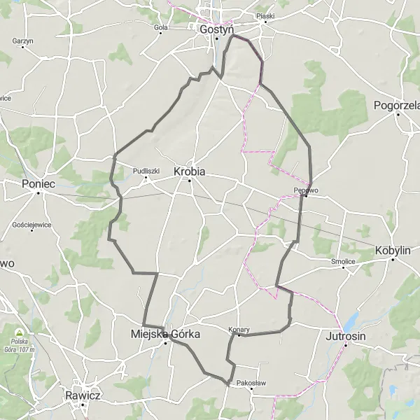 Miniatura mapy "Trasa przez Grabonóg i Golejewko" - trasy rowerowej w Wielkopolskie, Poland. Wygenerowane przez planer tras rowerowych Tarmacs.app