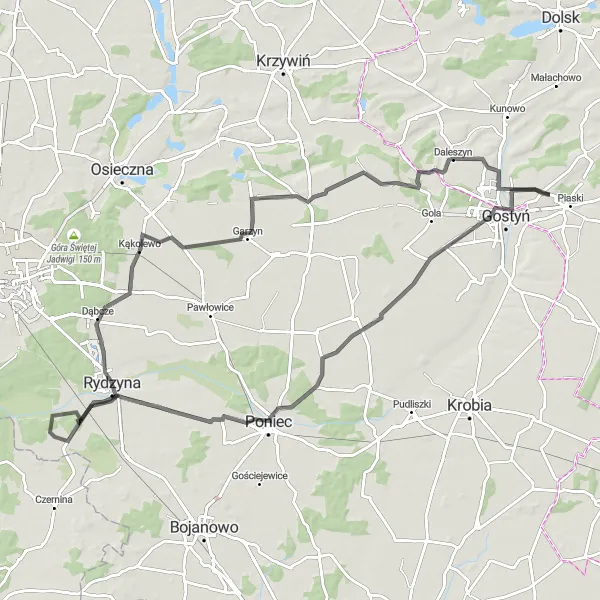 Miniatura mapy "Trasa przez Czarkowo i Rydzynę" - trasy rowerowej w Wielkopolskie, Poland. Wygenerowane przez planer tras rowerowych Tarmacs.app