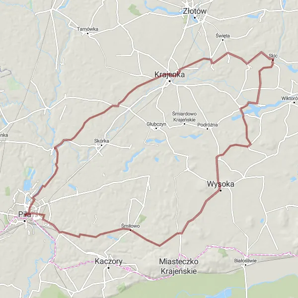 Miniatura mapy "Trasa gravelowa wokół Dobrzycy i Buntowa" - trasy rowerowej w Wielkopolskie, Poland. Wygenerowane przez planer tras rowerowych Tarmacs.app