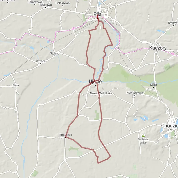 Miniatura mapy "Szlak wokół Ujścia i Wieży widokowej" - trasy rowerowej w Wielkopolskie, Poland. Wygenerowane przez planer tras rowerowych Tarmacs.app