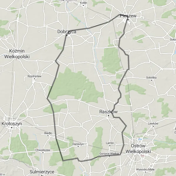 Miniatura mapy "Trasa przez malownicze okolice Pleszewa" - trasy rowerowej w Wielkopolskie, Poland. Wygenerowane przez planer tras rowerowych Tarmacs.app