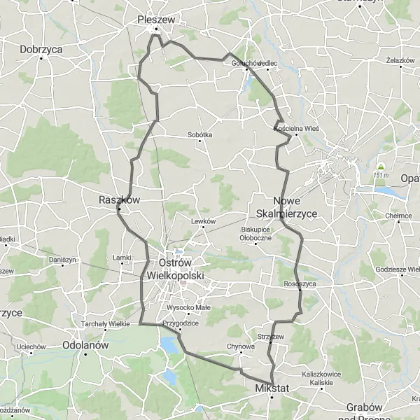 Miniatura mapy "Rowerowa Trasa Wspinaczkowa wokół Pleszewa" - trasy rowerowej w Wielkopolskie, Poland. Wygenerowane przez planer tras rowerowych Tarmacs.app