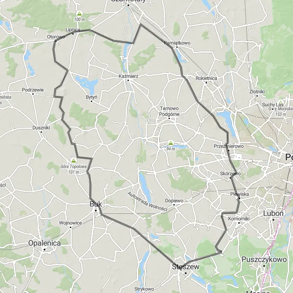 Map miniature of "Scenic Road Cycling Route around Plewiska" cycling inspiration in Wielkopolskie, Poland. Generated by Tarmacs.app cycling route planner