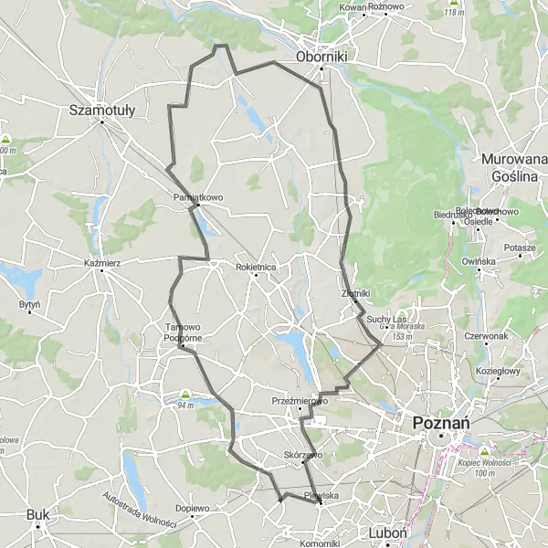 Map miniature of "Plewiska and Surroundings" cycling inspiration in Wielkopolskie, Poland. Generated by Tarmacs.app cycling route planner
