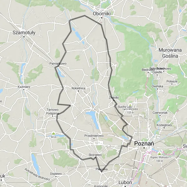 Map miniature of "Picturesque Road Cycling Route to Lusowo" cycling inspiration in Wielkopolskie, Poland. Generated by Tarmacs.app cycling route planner