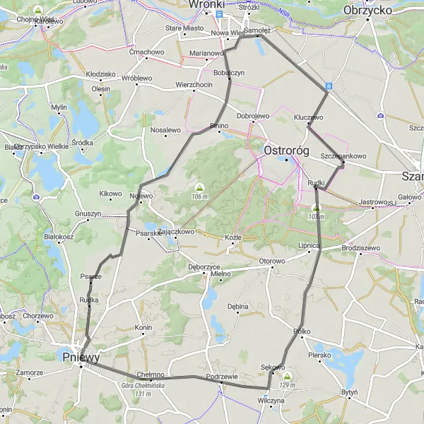 Miniatura mapy "Trasa wokół Księżych Gór i Rudków" - trasy rowerowej w Wielkopolskie, Poland. Wygenerowane przez planer tras rowerowych Tarmacs.app
