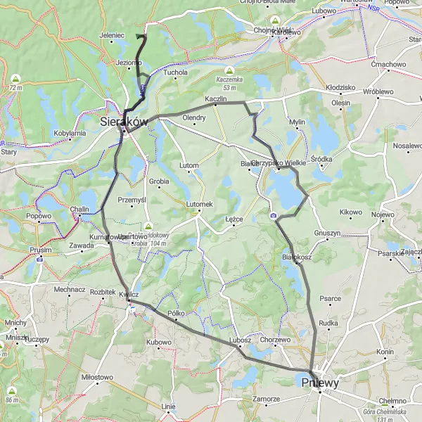 Map miniature of "Picturesque Landscapes and Historical Gems" cycling inspiration in Wielkopolskie, Poland. Generated by Tarmacs.app cycling route planner