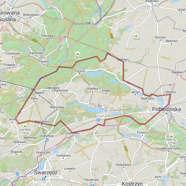 Map miniature of "Uzarzewo Adventure" cycling inspiration in Wielkopolskie, Poland. Generated by Tarmacs.app cycling route planner