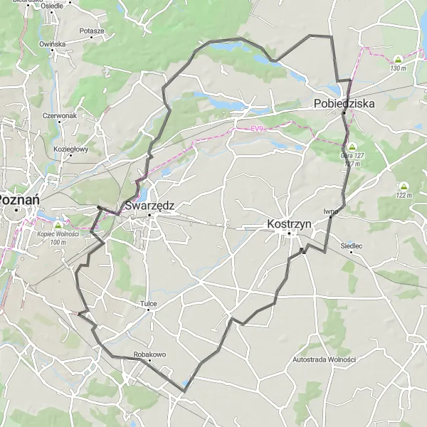 Miniatura mapy "Trasa Road do Pomarzanowic" - trasy rowerowej w Wielkopolskie, Poland. Wygenerowane przez planer tras rowerowych Tarmacs.app