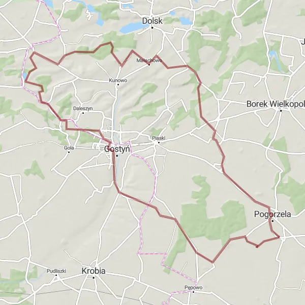 Miniatura mapy "Szlak Gravelowy do Krajewic" - trasy rowerowej w Wielkopolskie, Poland. Wygenerowane przez planer tras rowerowych Tarmacs.app