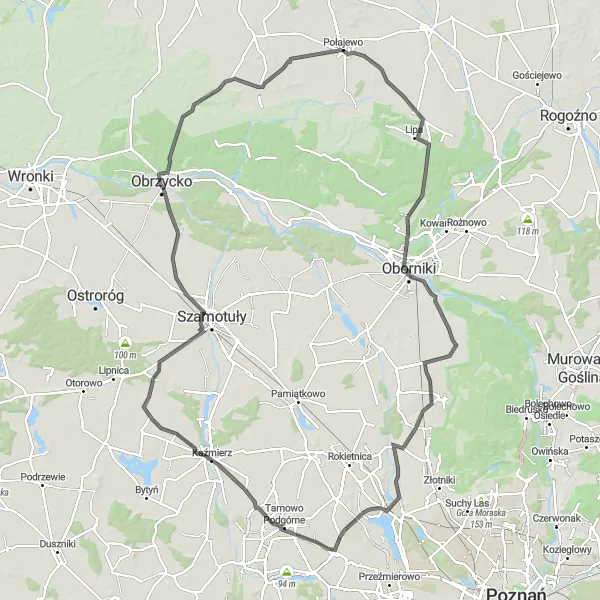 Map miniature of "Enchanting Countryside Escape" cycling inspiration in Wielkopolskie, Poland. Generated by Tarmacs.app cycling route planner