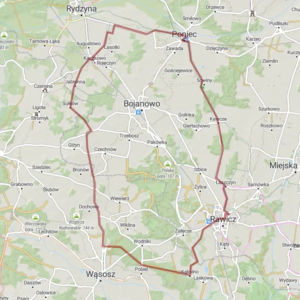 Miniatura mapy "Trasa Gravel Kawcze - Pomykowo" - trasy rowerowej w Wielkopolskie, Poland. Wygenerowane przez planer tras rowerowych Tarmacs.app