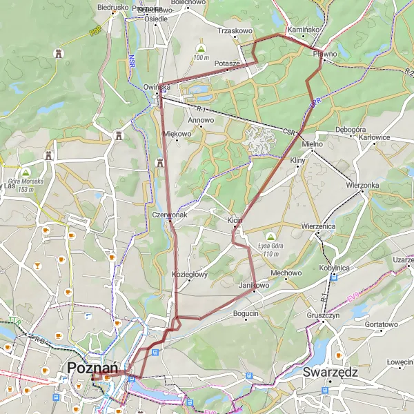 Miniatura mapy "Przejażdżka po okolicach Poznania" - trasy rowerowej w Wielkopolskie, Poland. Wygenerowane przez planer tras rowerowych Tarmacs.app