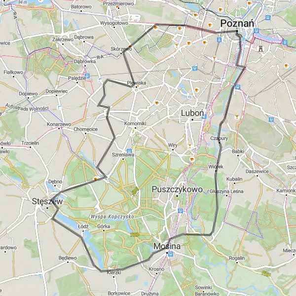 Miniatura mapy "Przejażdżka z Poznania na zachód" - trasy rowerowej w Wielkopolskie, Poland. Wygenerowane przez planer tras rowerowych Tarmacs.app