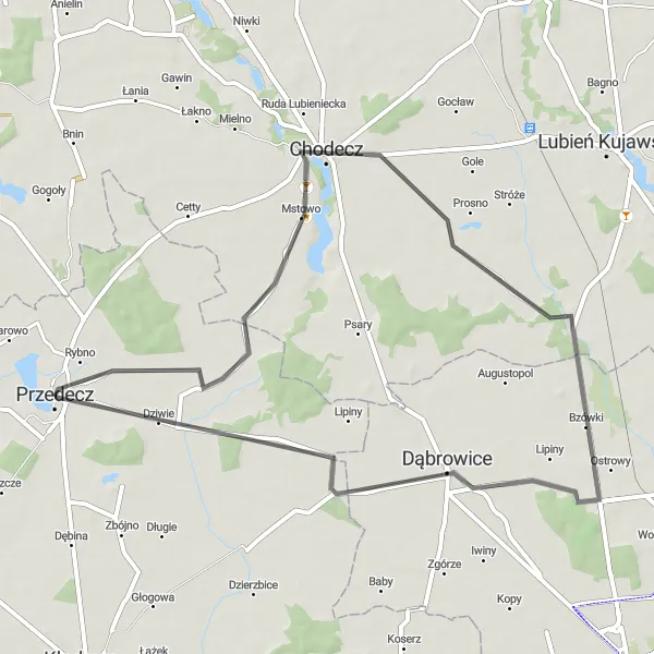 Miniatura mapy "Trasa szosowa z Mstowo do Przedecza" - trasy rowerowej w Wielkopolskie, Poland. Wygenerowane przez planer tras rowerowych Tarmacs.app