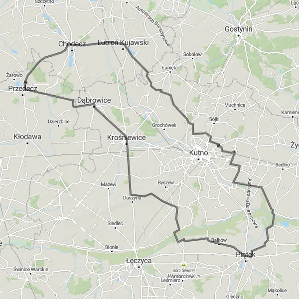 Miniatura mapy "Wycieczka rowerowa przez Lubień Kujawski" - trasy rowerowej w Wielkopolskie, Poland. Wygenerowane przez planer tras rowerowych Tarmacs.app