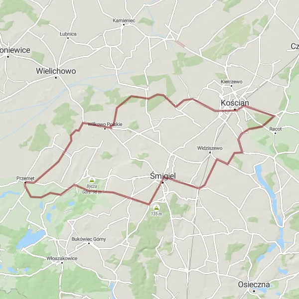 Miniatura mapy "Trasa Gravelowa do Wilkowa Polskiego" - trasy rowerowej w Wielkopolskie, Poland. Wygenerowane przez planer tras rowerowych Tarmacs.app