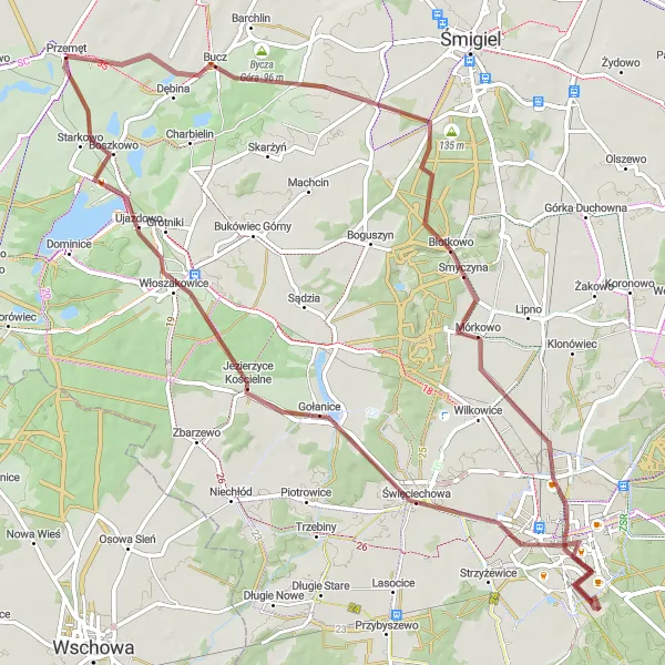 Map miniature of "Boszkowo Adventure" cycling inspiration in Wielkopolskie, Poland. Generated by Tarmacs.app cycling route planner
