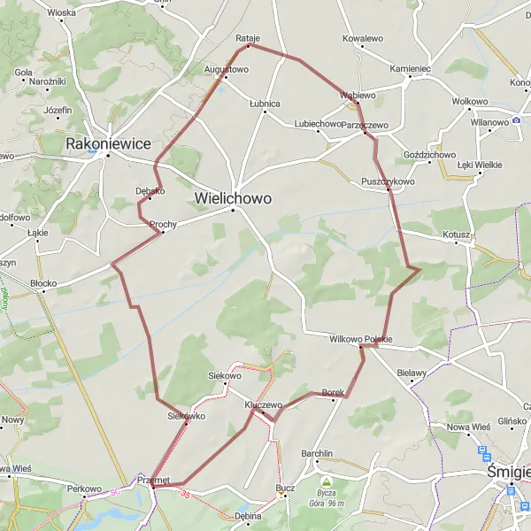 Miniatura mapy "Trasa szutrowa do Zielęcina" - trasy rowerowej w Wielkopolskie, Poland. Wygenerowane przez planer tras rowerowych Tarmacs.app