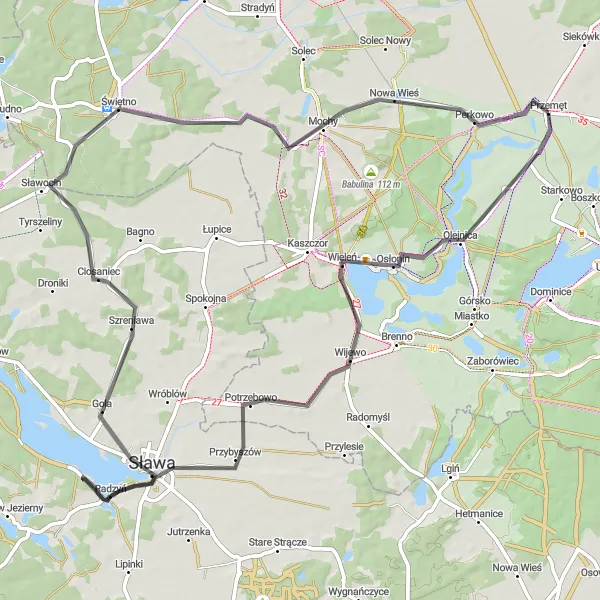 Miniatura mapy "Trasa do Wijewo i Moch" - trasy rowerowej w Wielkopolskie, Poland. Wygenerowane przez planer tras rowerowych Tarmacs.app