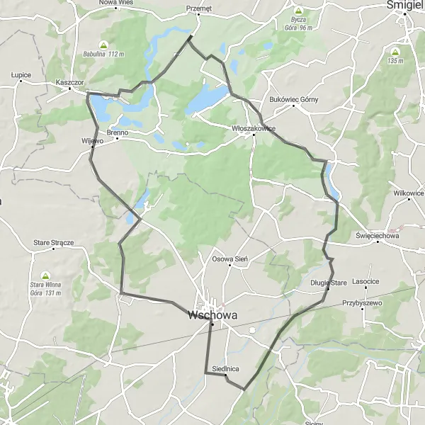 Miniatura mapy "Trasa przez Starkowo i Wschowę" - trasy rowerowej w Wielkopolskie, Poland. Wygenerowane przez planer tras rowerowych Tarmacs.app