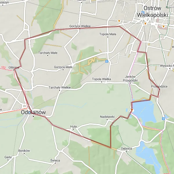 Miniatura mapy "Szlak Północny" - trasy rowerowej w Wielkopolskie, Poland. Wygenerowane przez planer tras rowerowych Tarmacs.app