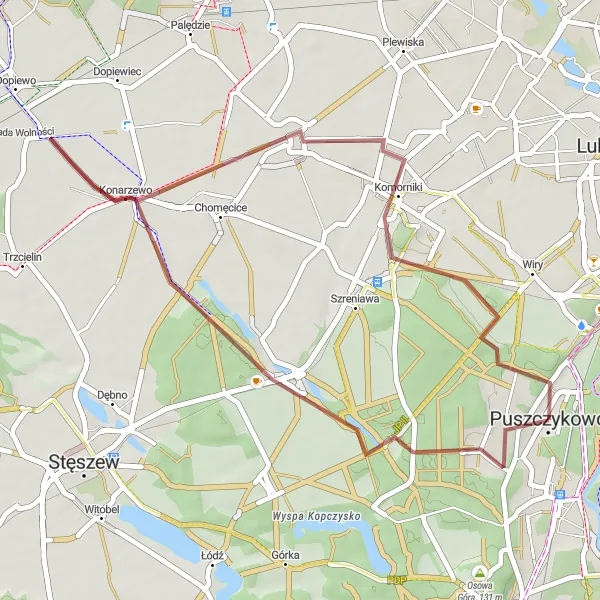 Miniatura mapy "Trasa gravelowa do Komornik przez Rosnówko" - trasy rowerowej w Wielkopolskie, Poland. Wygenerowane przez planer tras rowerowych Tarmacs.app