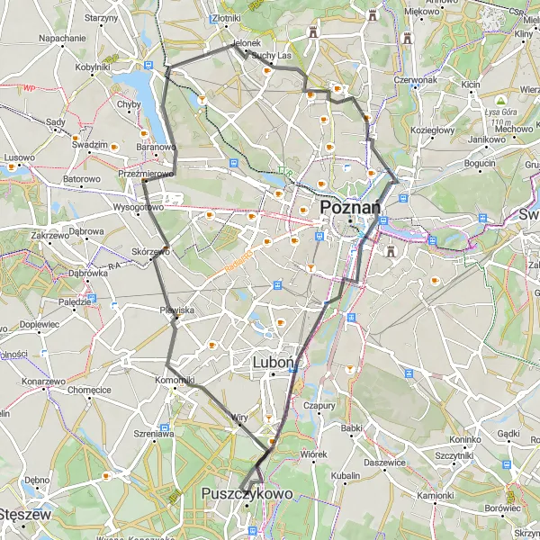 Map miniature of "Countryside Ride" cycling inspiration in Wielkopolskie, Poland. Generated by Tarmacs.app cycling route planner