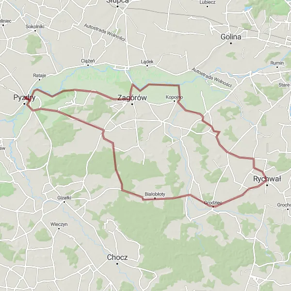 Map miniature of "The Gravel Adventure" cycling inspiration in Wielkopolskie, Poland. Generated by Tarmacs.app cycling route planner