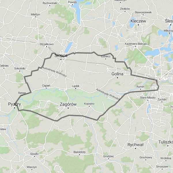 Map miniature of "Słupca and Konin Loop" cycling inspiration in Wielkopolskie, Poland. Generated by Tarmacs.app cycling route planner