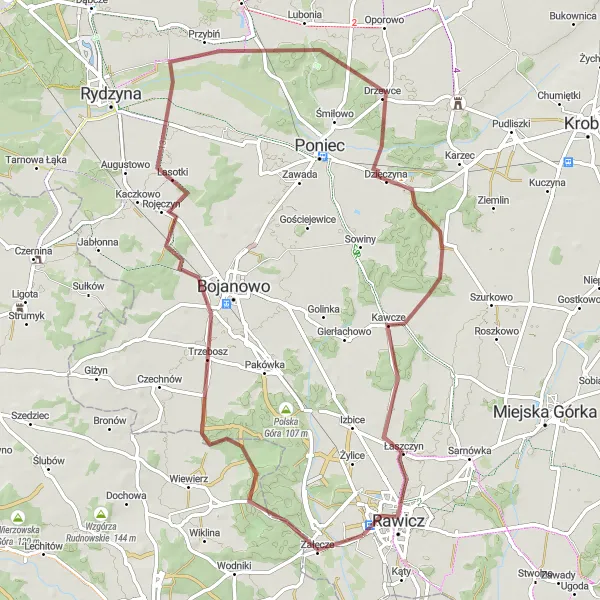 Miniatura mapy "Trasa przez Trzebosz i Masłowo" - trasy rowerowej w Wielkopolskie, Poland. Wygenerowane przez planer tras rowerowych Tarmacs.app