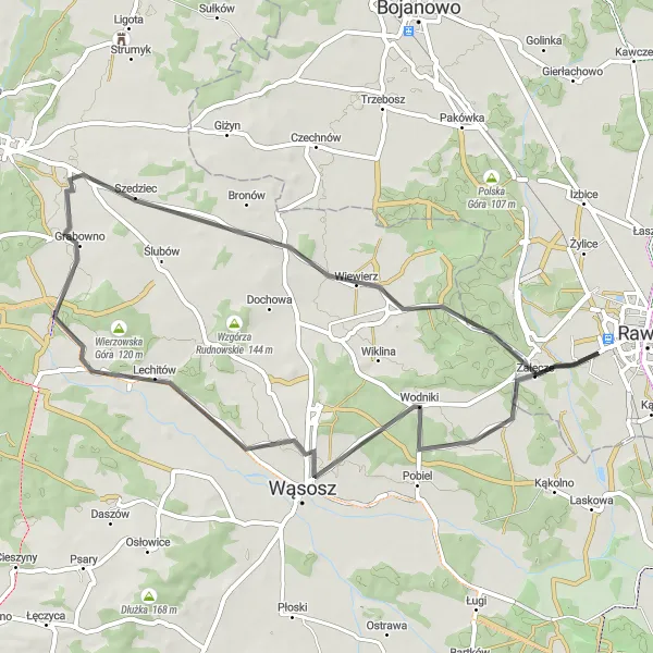 Map miniature of "The Scenic Loop" cycling inspiration in Wielkopolskie, Poland. Generated by Tarmacs.app cycling route planner