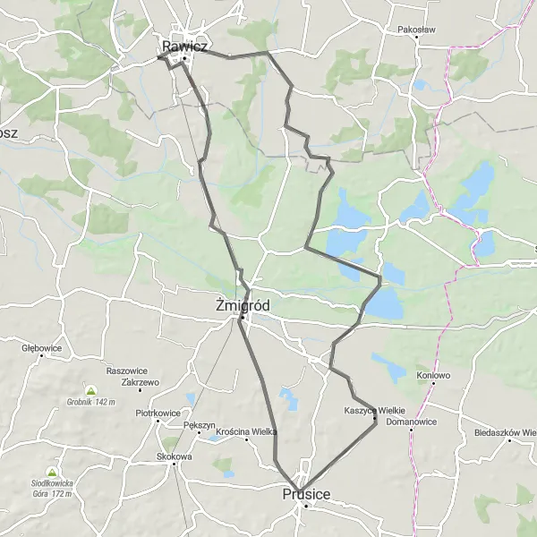 Map miniature of "Nature and History Tour" cycling inspiration in Wielkopolskie, Poland. Generated by Tarmacs.app cycling route planner