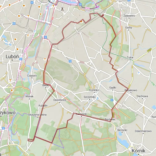 Map miniature of "Babki Bicycle Route" cycling inspiration in Wielkopolskie, Poland. Generated by Tarmacs.app cycling route planner