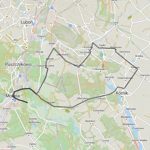 Map miniature of "Exploring the Countryside" cycling inspiration in Wielkopolskie, Poland. Generated by Tarmacs.app cycling route planner