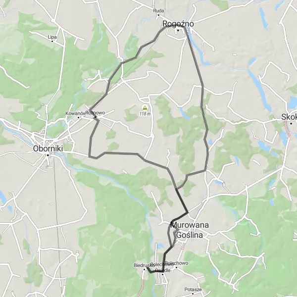 Miniatura mapy "Przejażdżka przez Długą Goślinę i Szlachęcin" - trasy rowerowej w Wielkopolskie, Poland. Wygenerowane przez planer tras rowerowych Tarmacs.app