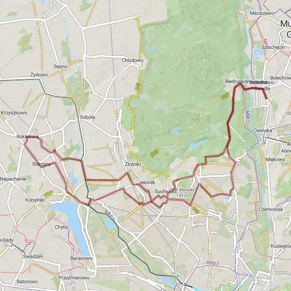 Map miniature of "Gravel Adventure" cycling inspiration in Wielkopolskie, Poland. Generated by Tarmacs.app cycling route planner