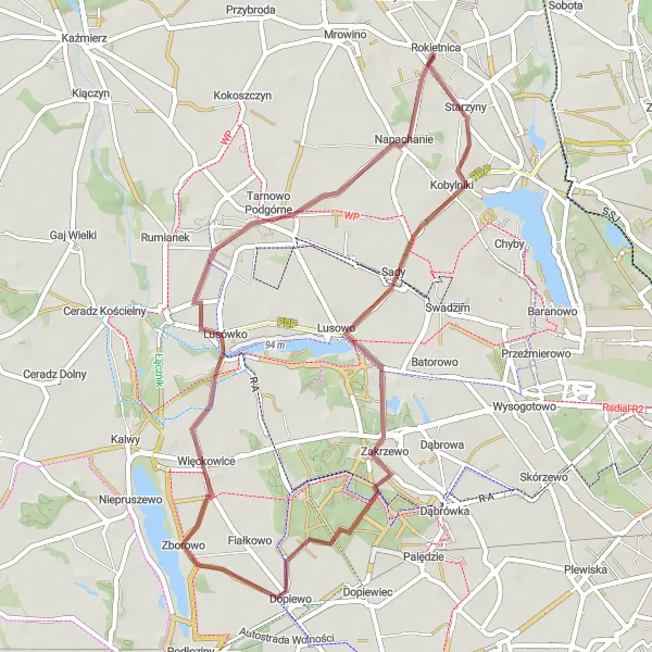 Miniatura mapy "Wyjątkowy gravelowy szlak pełen niespodzianek" - trasy rowerowej w Wielkopolskie, Poland. Wygenerowane przez planer tras rowerowych Tarmacs.app