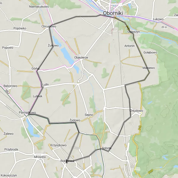 Map miniature of "Lakeside Adventure" cycling inspiration in Wielkopolskie, Poland. Generated by Tarmacs.app cycling route planner