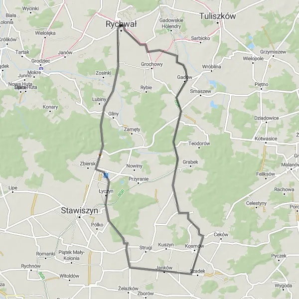 Map miniature of "The Mycielin Loop" cycling inspiration in Wielkopolskie, Poland. Generated by Tarmacs.app cycling route planner