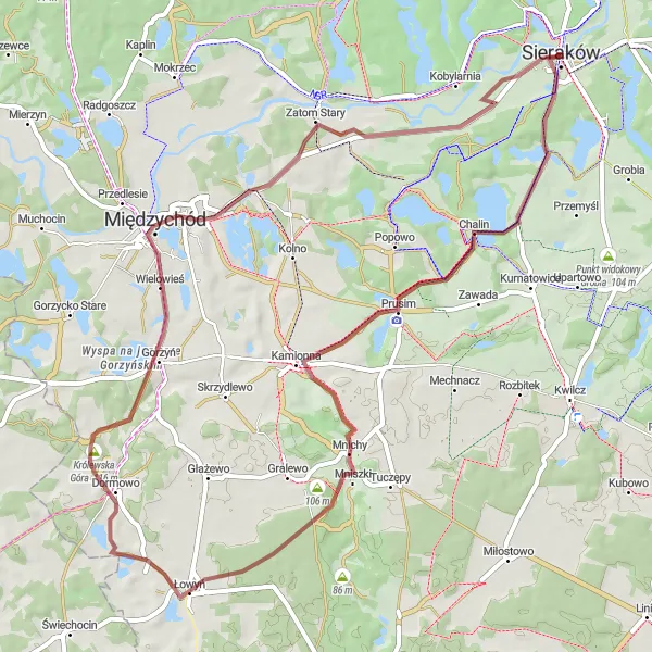 Miniatura mapy "Trasa z Mnich do Kłosowic" - trasy rowerowej w Wielkopolskie, Poland. Wygenerowane przez planer tras rowerowych Tarmacs.app