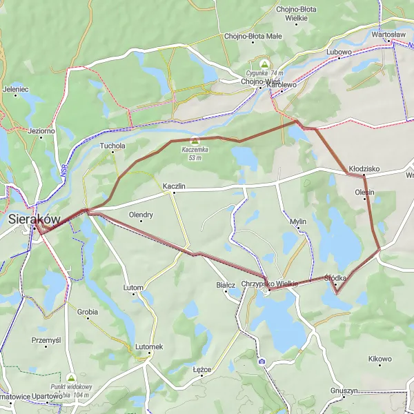 Map miniature of "Chrzypsko Wielkie Gravel Ride" cycling inspiration in Wielkopolskie, Poland. Generated by Tarmacs.app cycling route planner