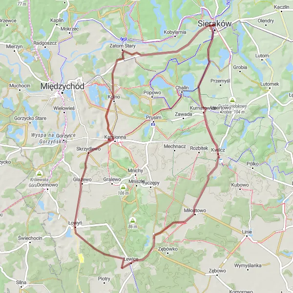 Map miniature of "Gravel Scenic Trail" cycling inspiration in Wielkopolskie, Poland. Generated by Tarmacs.app cycling route planner